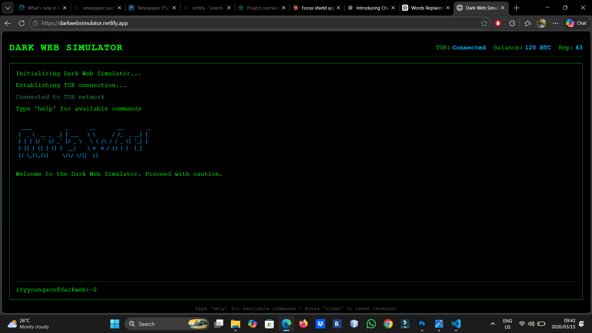 Dark Web Simulator screenshot